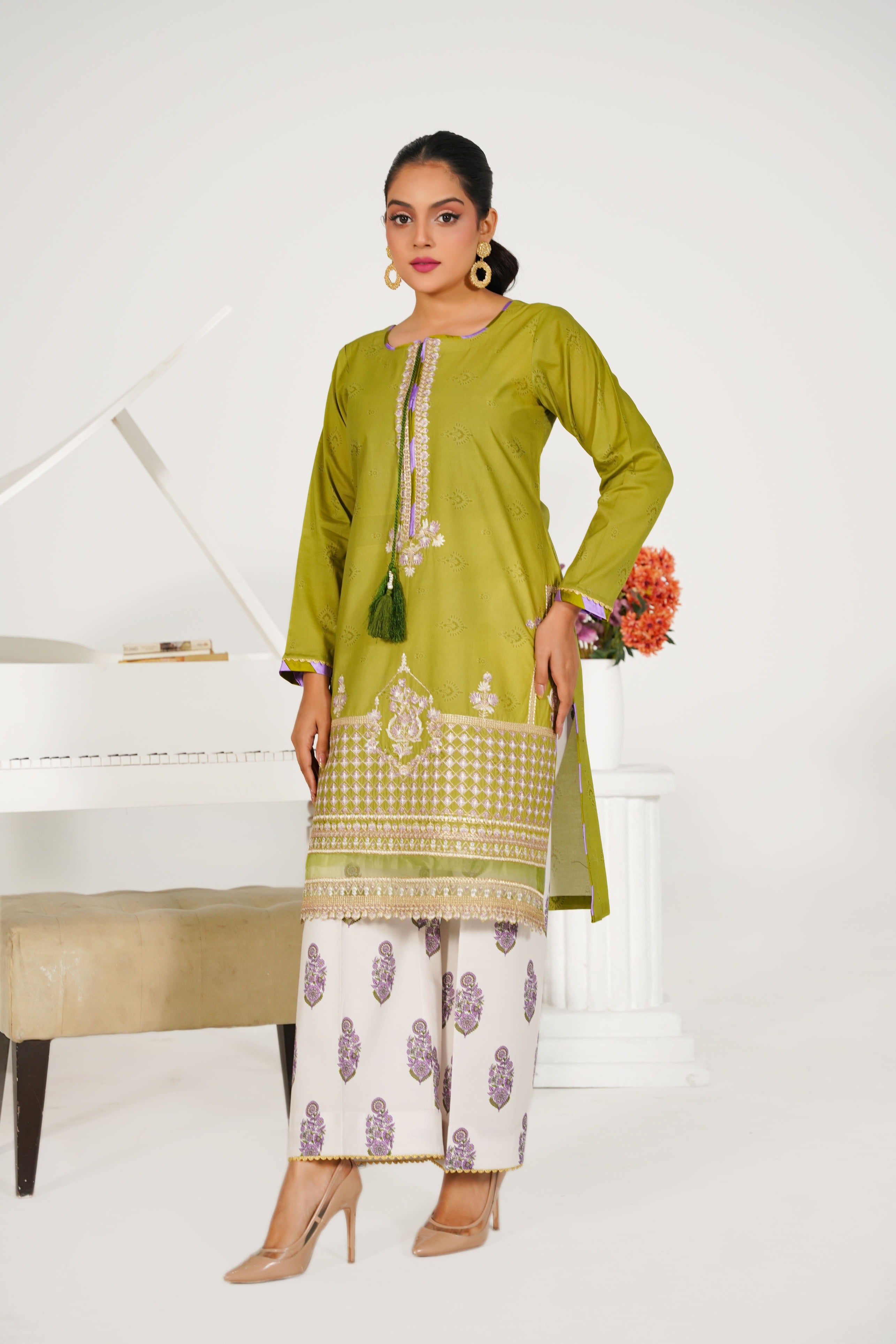2 Piece Pret - Embroided Premium Lawn Pear Green Suit
