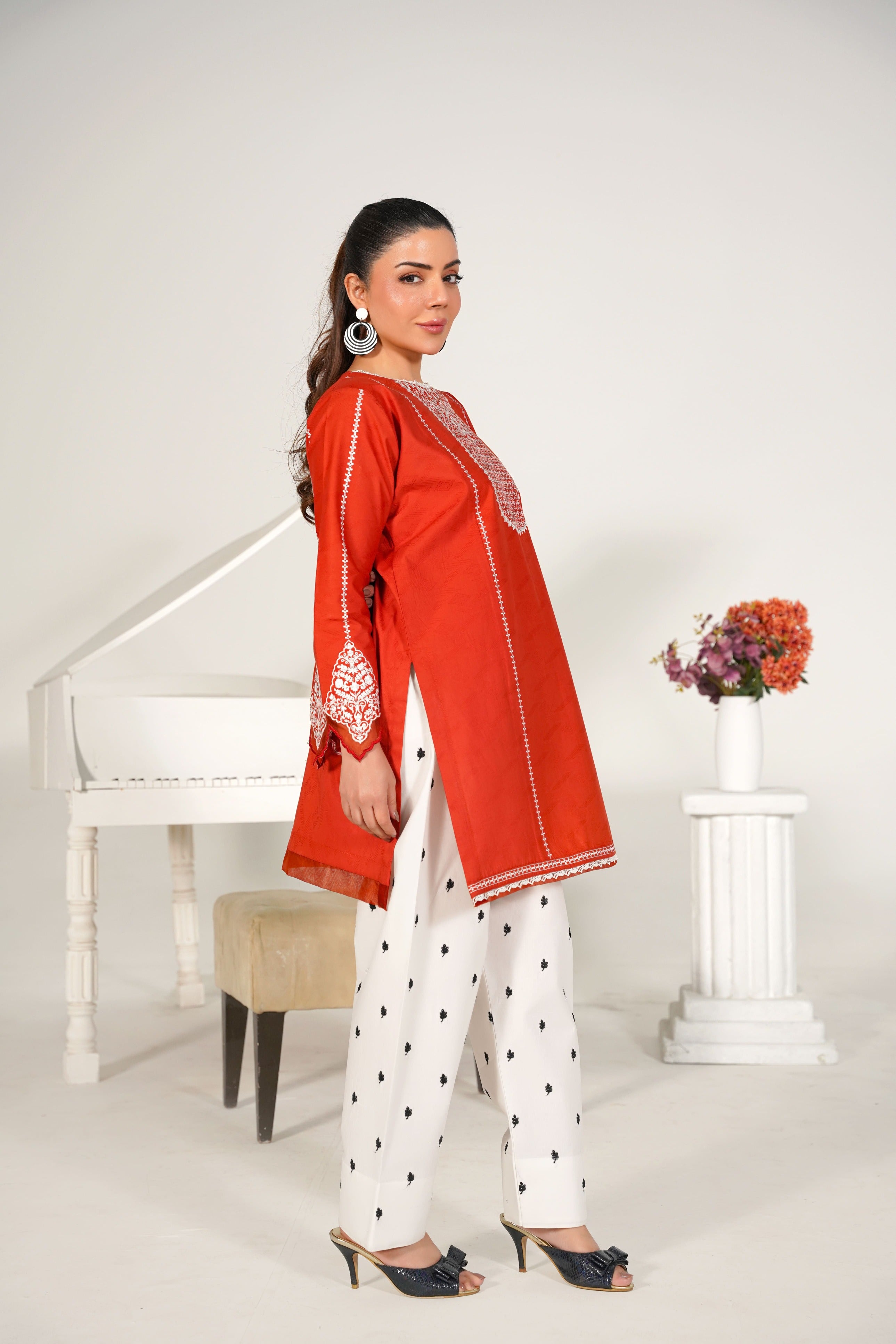 2 Piece Pret - Embroided Premium Lawn Rust Suit