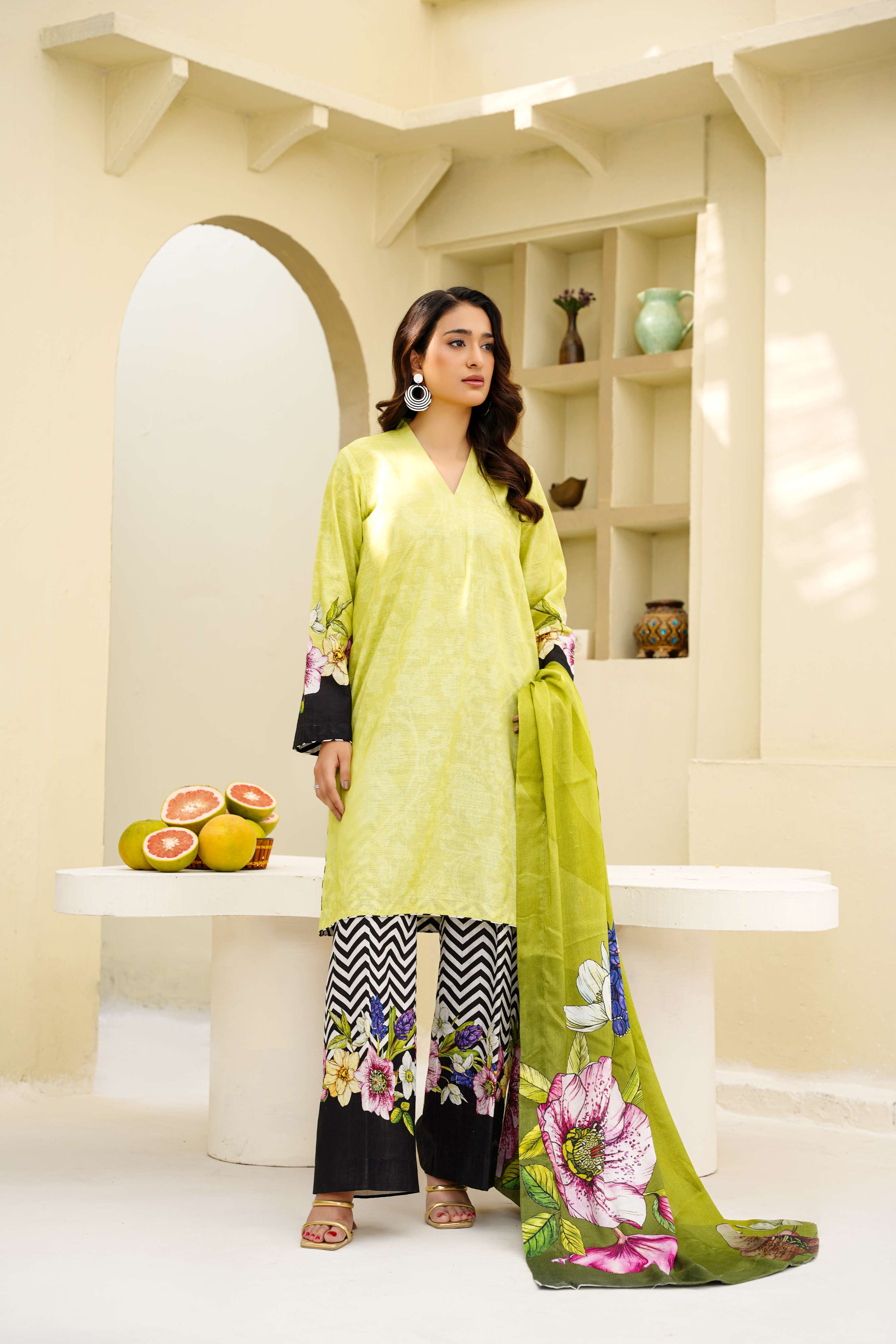 Lime Matcha - 3 Piece Printed Suit