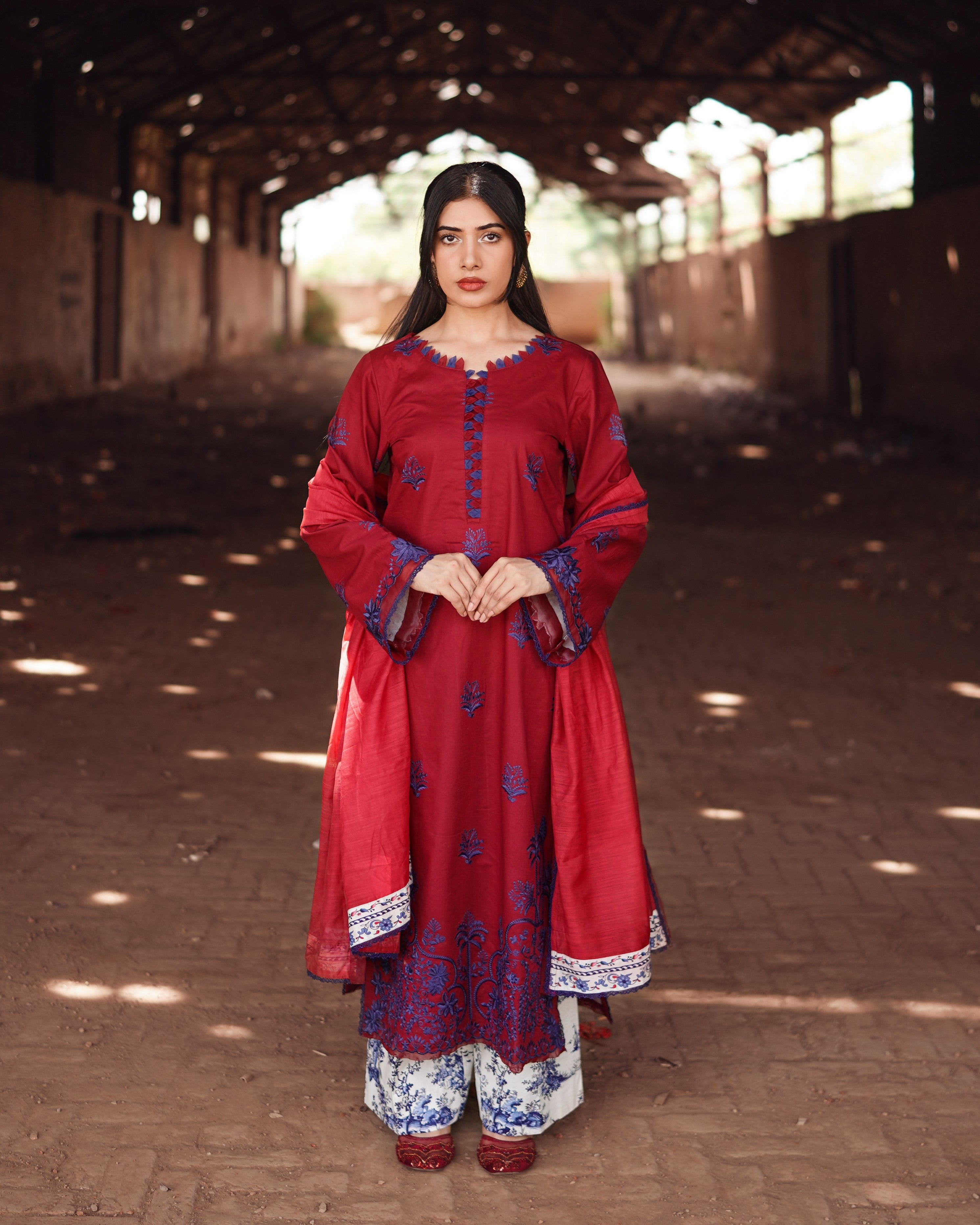 3 Piece Unstitched - Premium Lawn Red Suit
