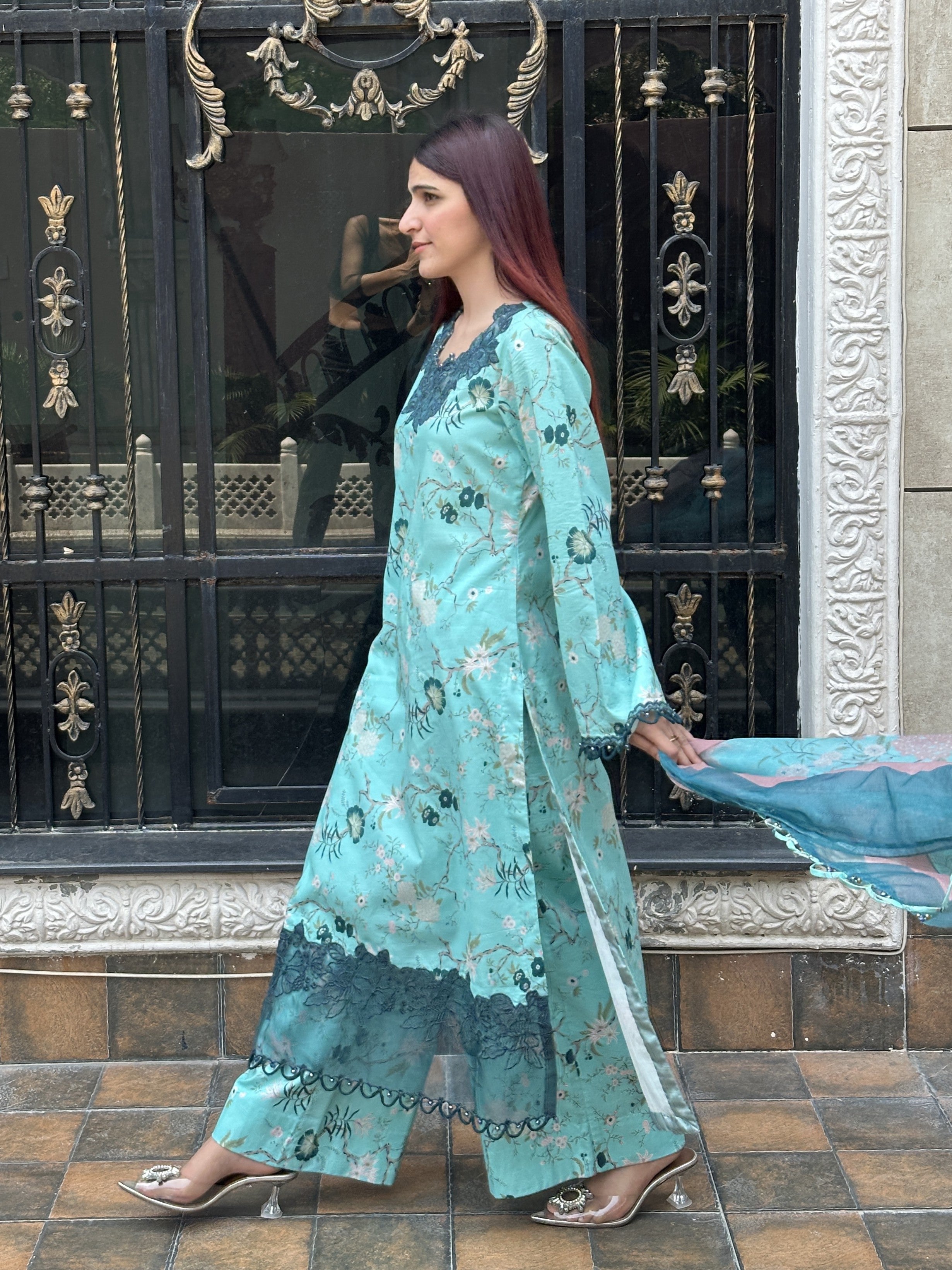 3 Piece Unstitched - Premium Lawn Sea Green Suit
