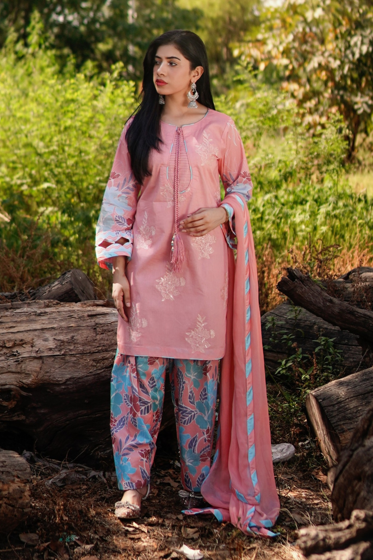 3 Piece Unstitched - Premium Lawn Peach Suit