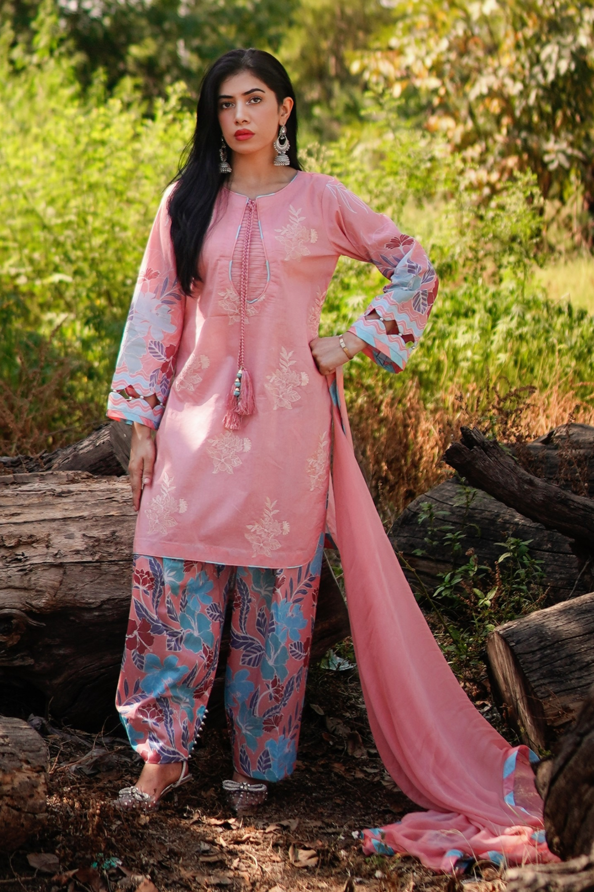 3 Piece Unstitched - Premium Lawn Peach Suit