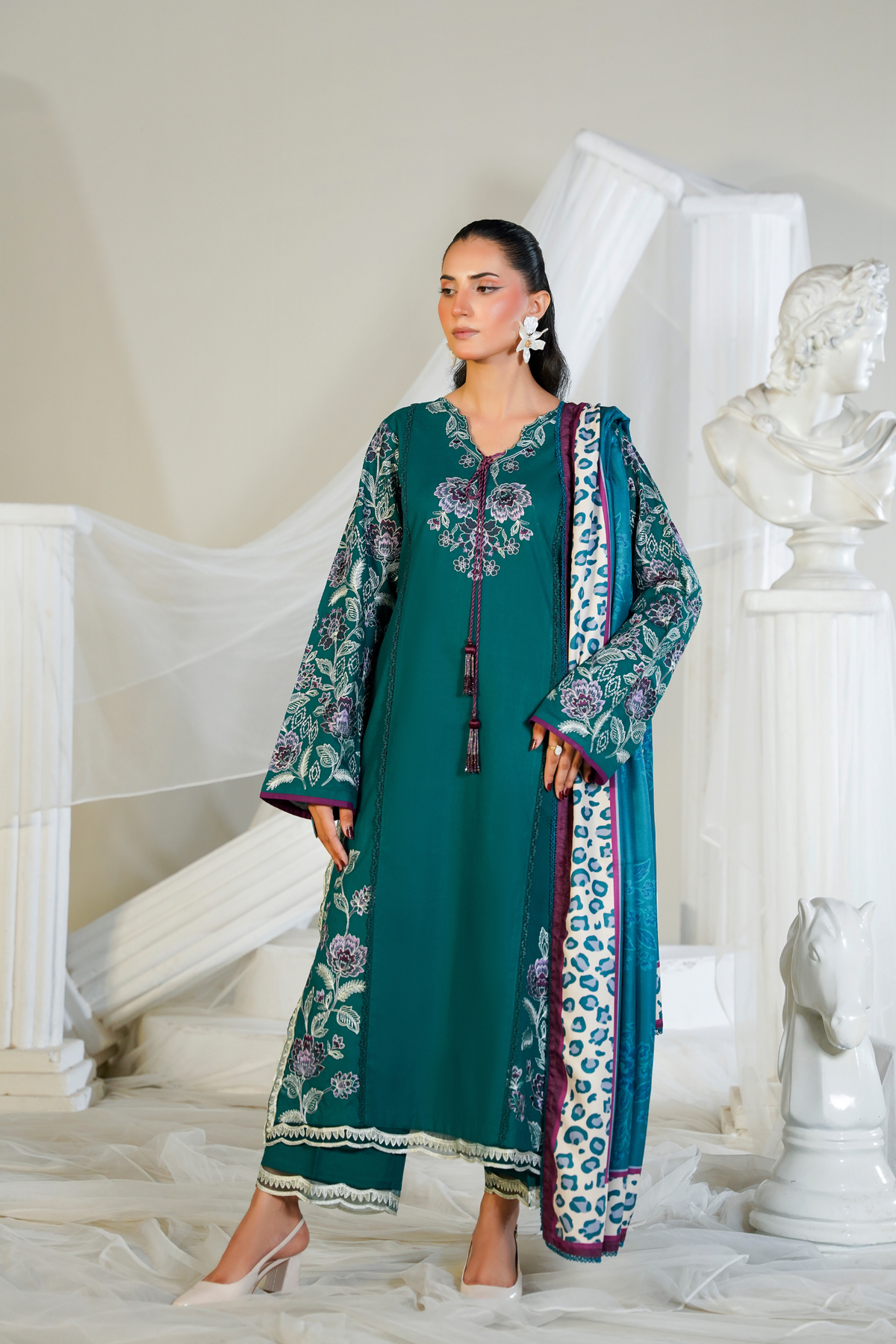 Iris - 3 Piece Unstitched - Embroidered Light Khaddar Teal Blue Suit