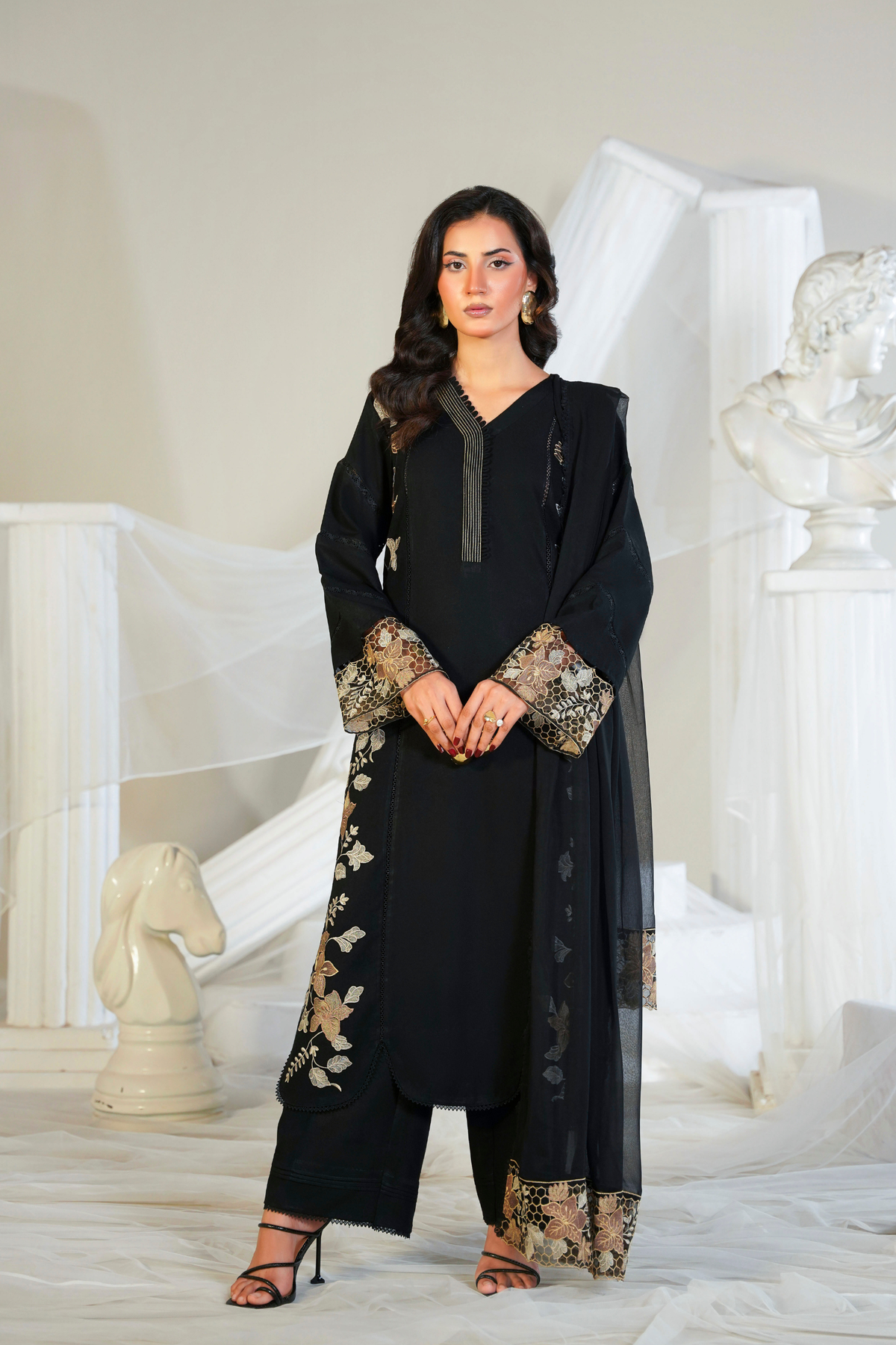 Hazel - 3 Piece Unstitched - Embroidered Karandi Black Suit