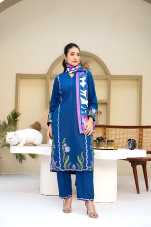 Blue Berry - 3 Piece Embroidered Suit - Abeer Rasheed