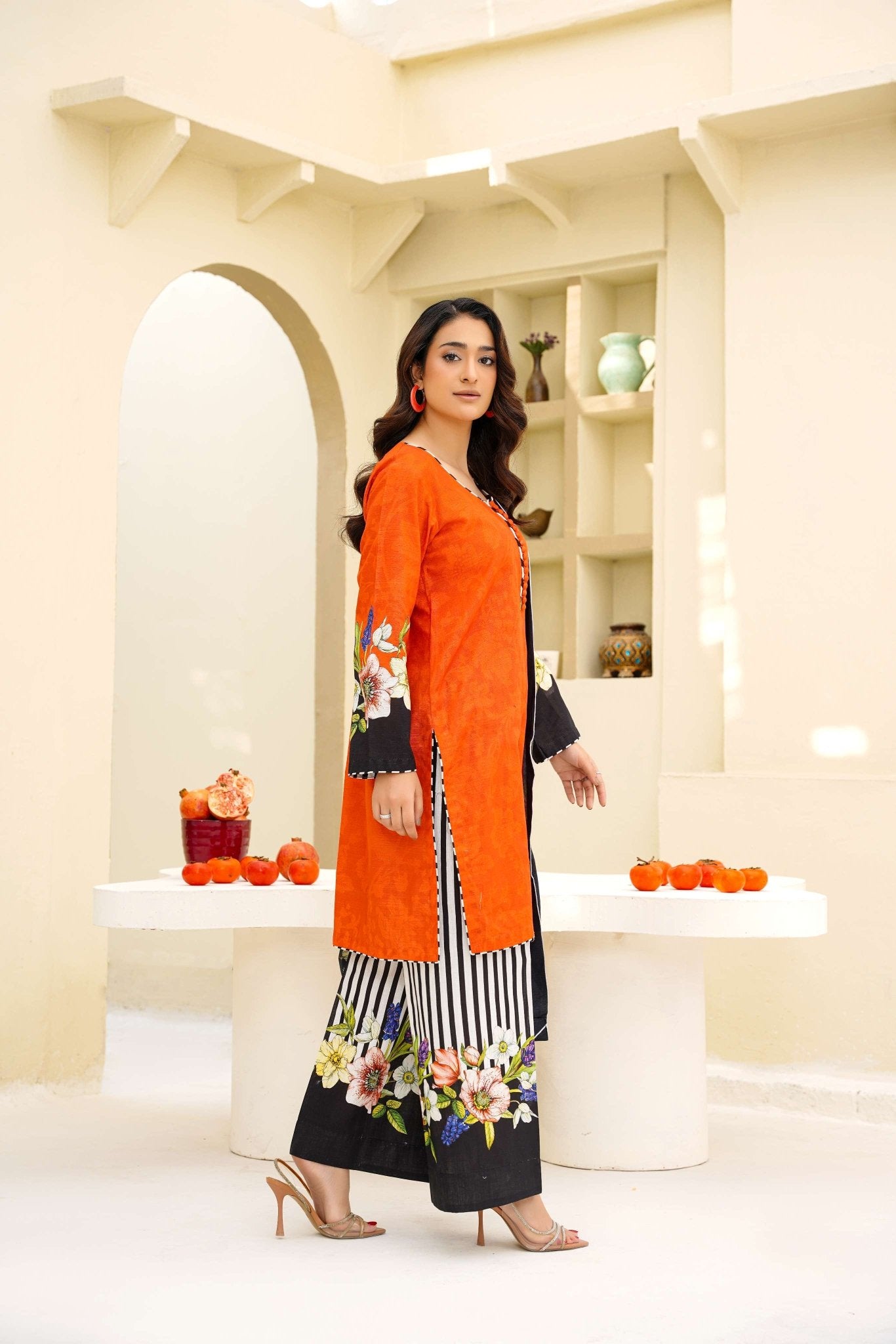 Burnt Mocha - 3 Piece Printed Suit - Abeer Rasheed