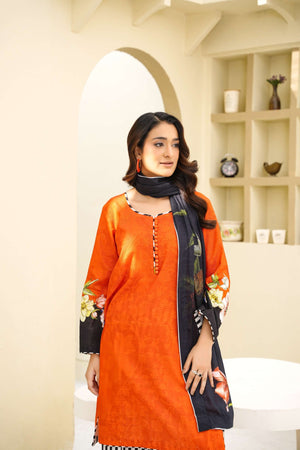 Burnt Mocha - 3 Piece Printed Suit - Abeer Rasheed