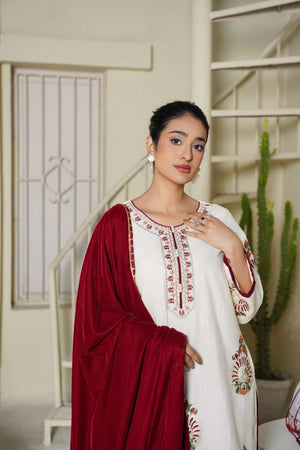 Cherry Velvet - 3 Piece Embroidered Suit - Abeer Rasheed