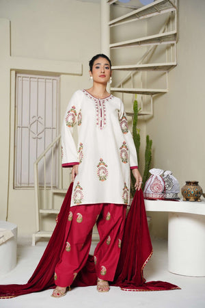 Cherry Velvet - 3 Piece Embroidered Suit - Abeer Rasheed