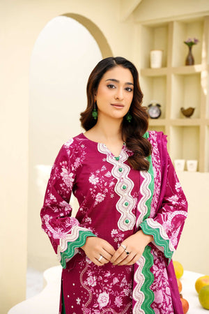 Cranberry Cream - 3 Piece Printed Suit - Abeer Rasheed