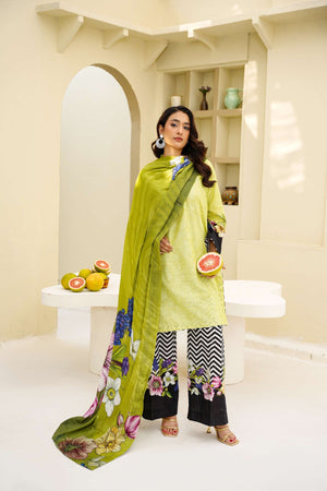 Lime Matcha - 3 Piece Printed Suit - Abeer Rasheed