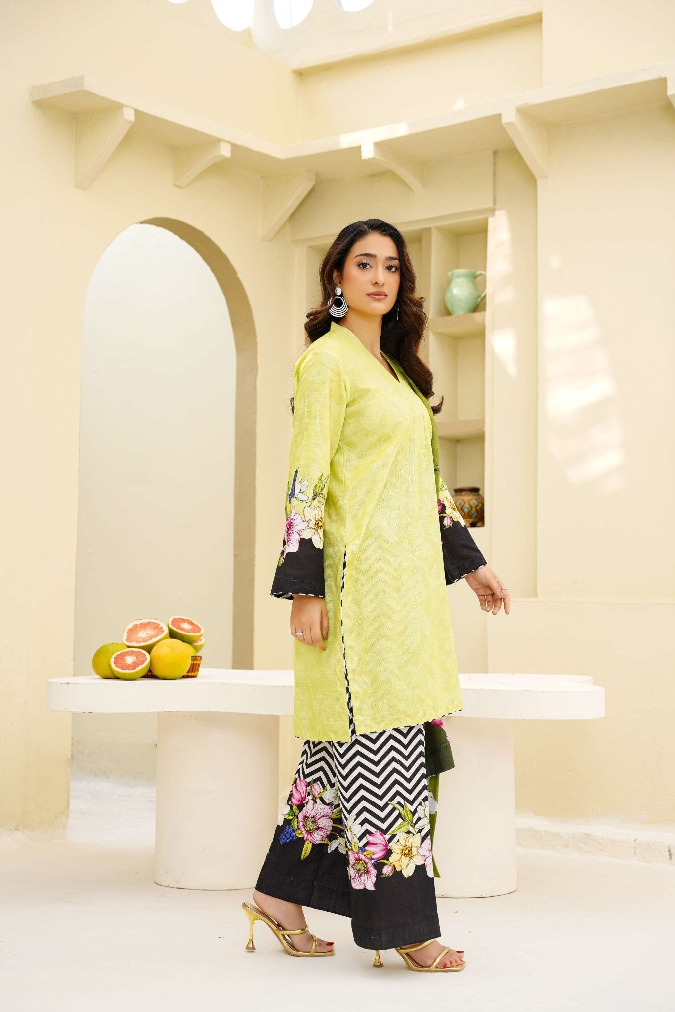 Lime Matcha - 3 Piece Printed Suit - Abeer Rasheed