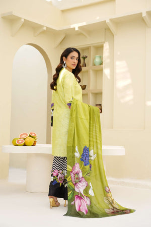 Lime Matcha - 3 Piece Printed Suit - Abeer Rasheed