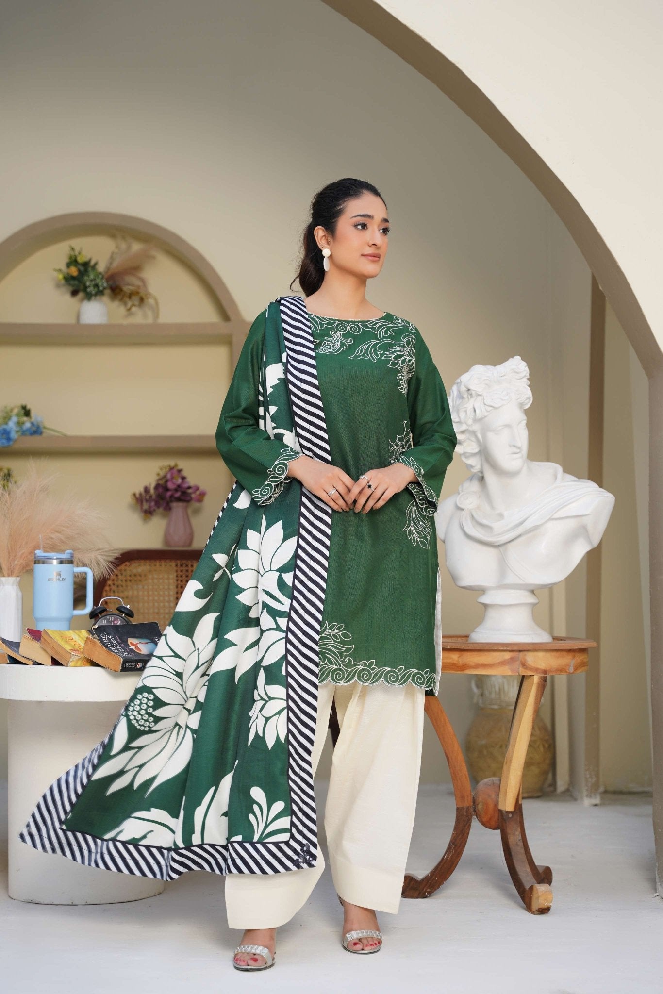 Pine Latte - 3 Piece Embroidered Suit - Abeer Rasheed