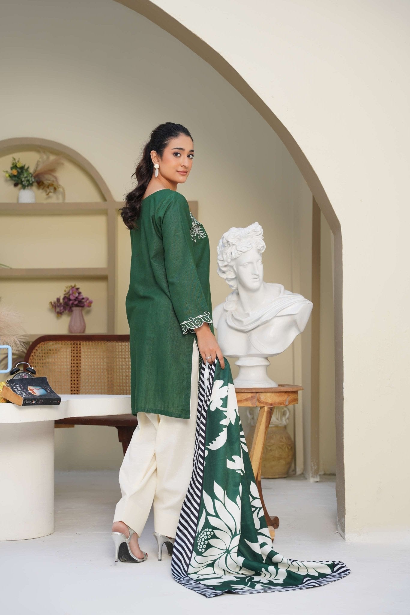 Pine Latte - 3 Piece Embroidered Suit - Abeer Rasheed