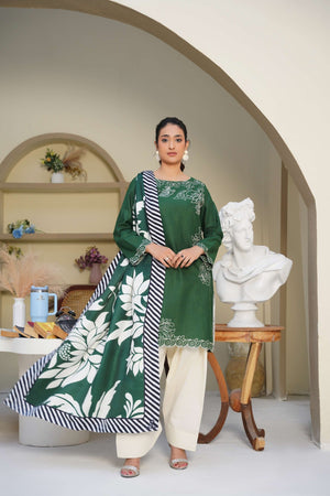 Pine Latte - 3 Piece Embroidered Suit - Abeer Rasheed