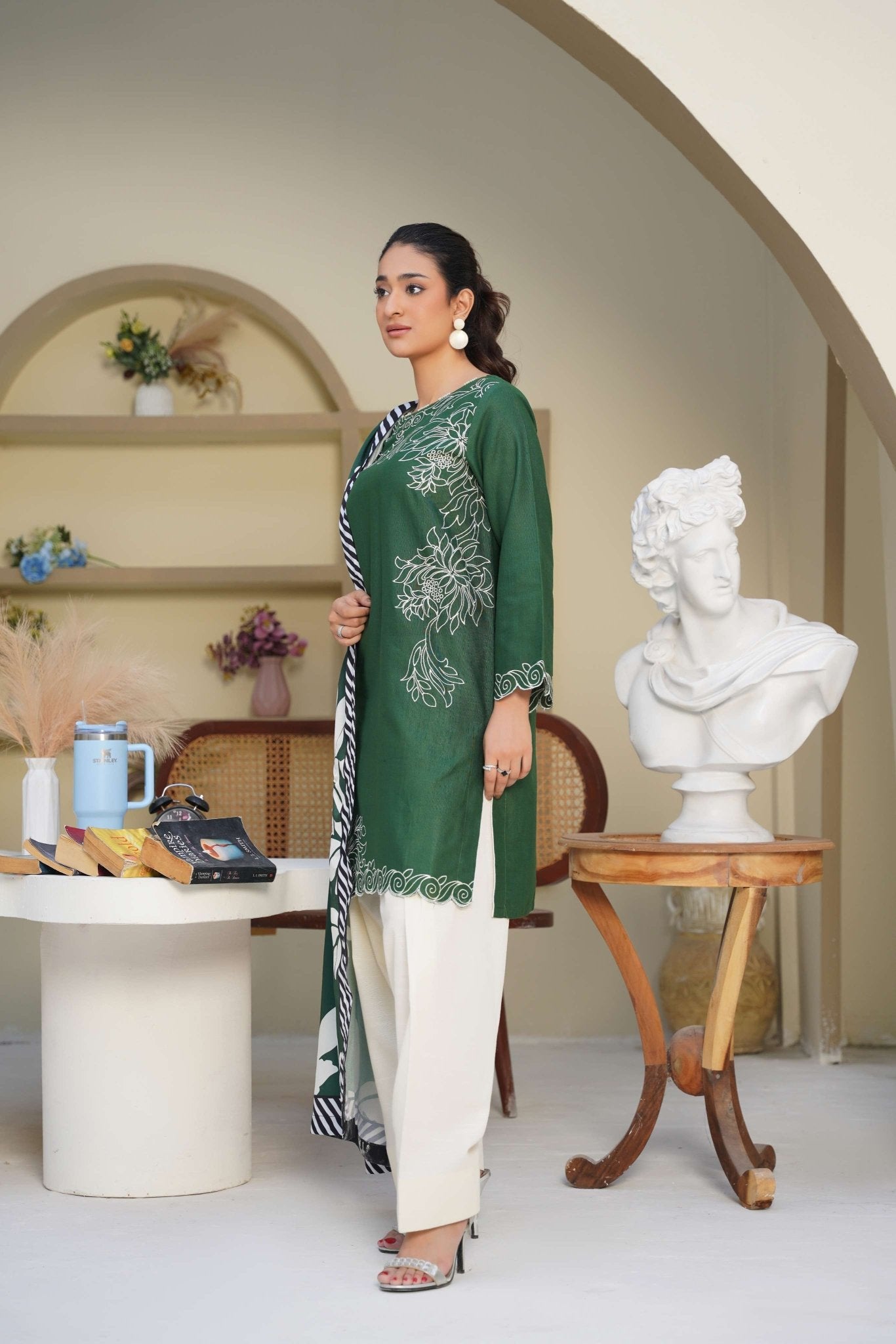 Pine Latte - 3 Piece Embroidered Suit - Abeer Rasheed