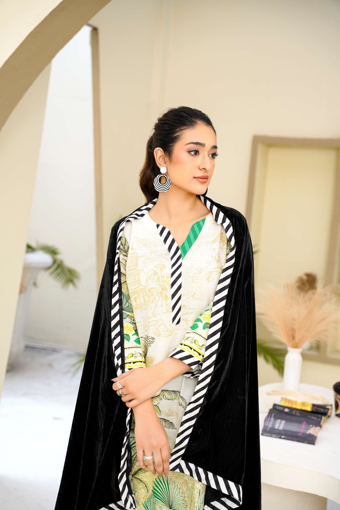 Velvet Latte - 3 Piece Printed Suit - Abeer Rasheed