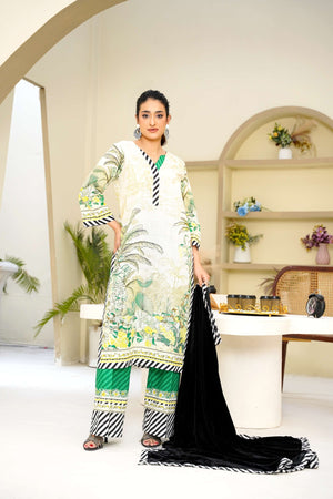 Velvet Latte - 3 Piece Printed Suit - Abeer Rasheed