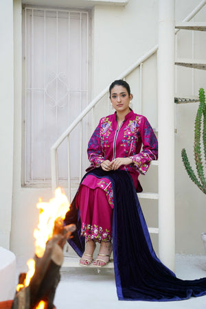 Winterberry Latte - 3 Piece Embroidered Suit - Abeer Rasheed