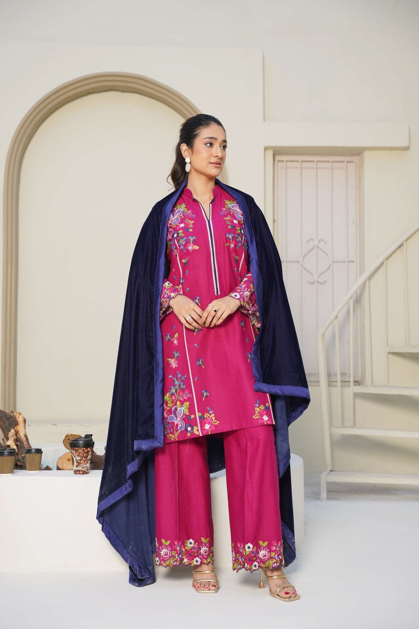 Winterberry Latte - 3 Piece Embroidered Suit - Abeer Rasheed